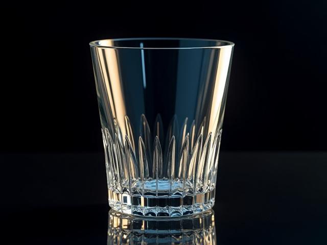 Rendering eines Art Deco inspirierten Glasflakons mit komplexen Lichtreflexionen